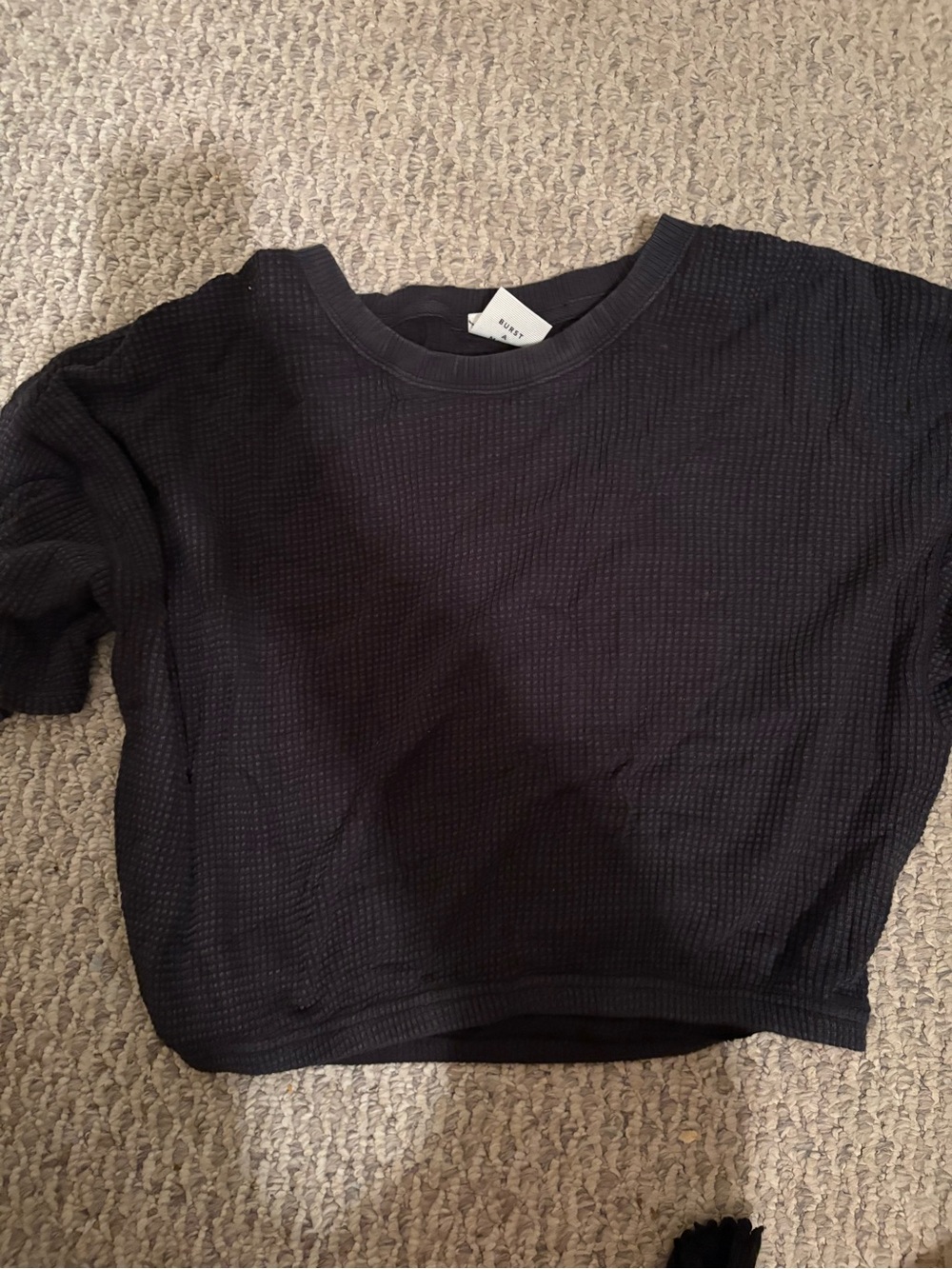aerie Black Waffle Knit Short Sleeve Top